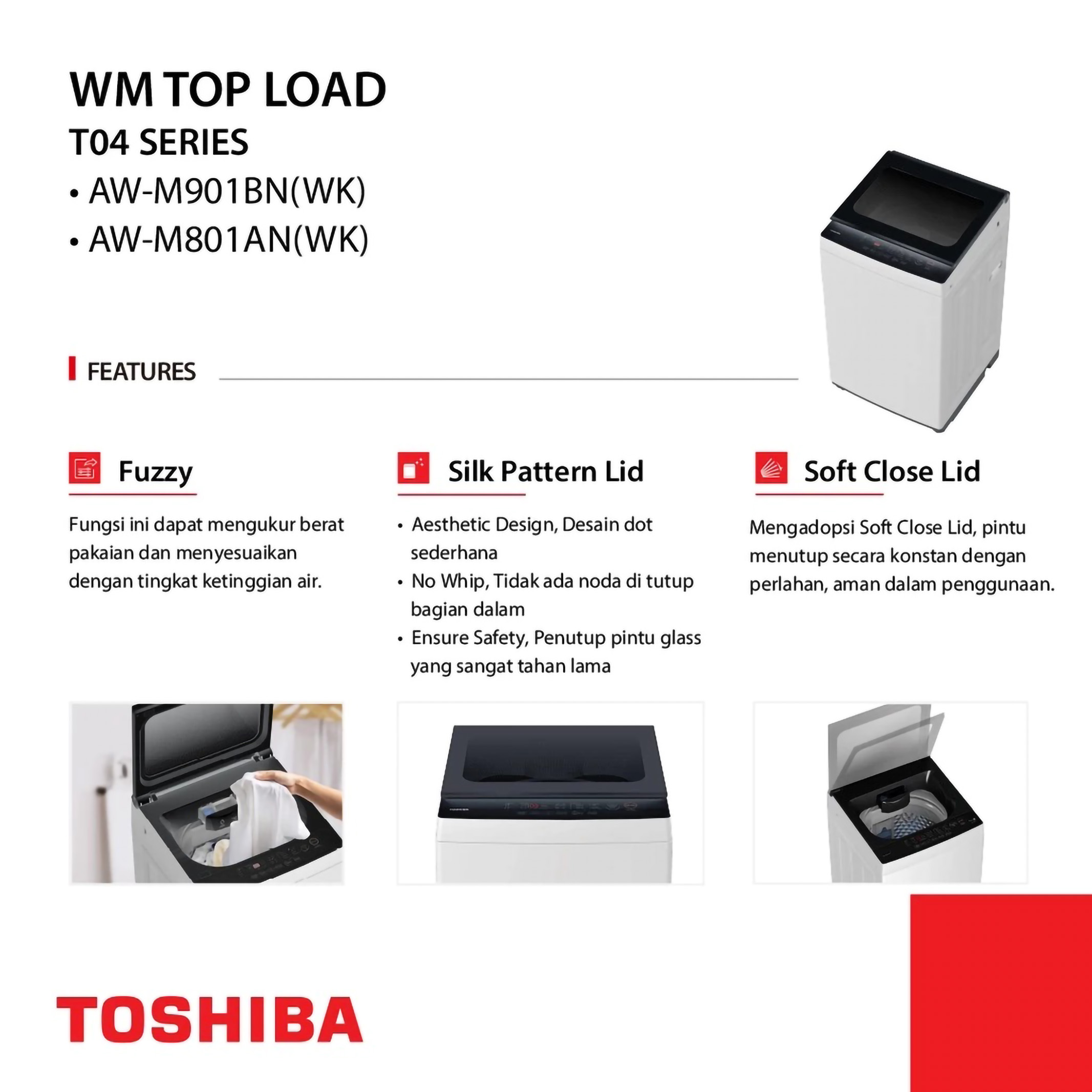 Toshiba TOSHIBA Mesin Cuci Top Loading 8 kg AW-M901BN-WK