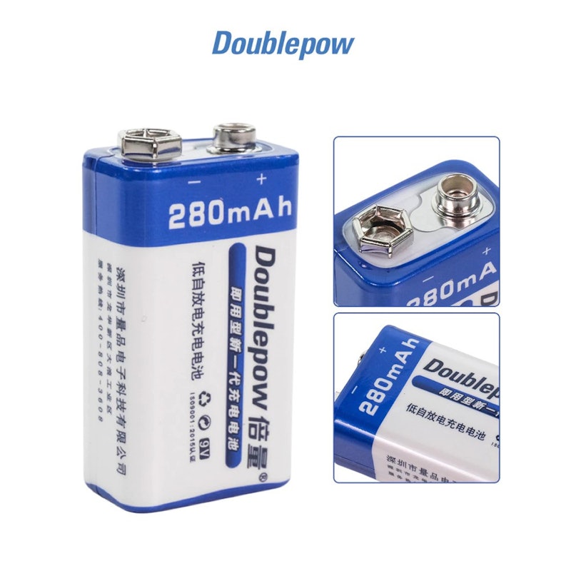 Doublepow Baterai Rechargeable Ni-MH 9V 280mAh 2