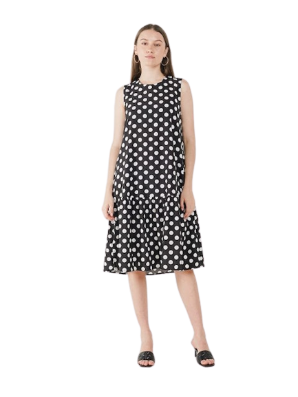 Pandora Polkadot Midi Black Dress  ｜ 781939