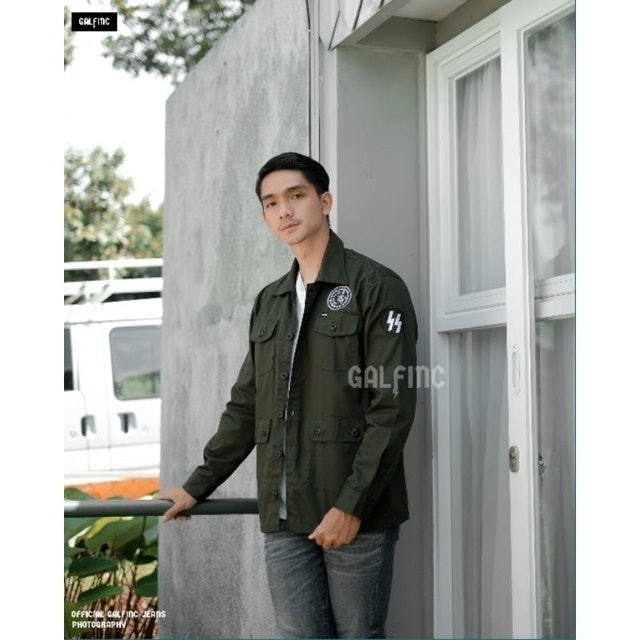 Field Jacket Semi Parka Pria Vintage Biker Army