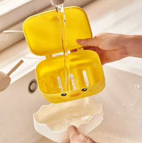 Polkadope Tempat Sabun Kotak Sabun Batang Motif Bebek Penutup Anti Tumpah