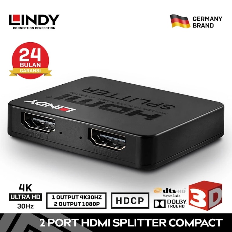 LINDY 2 Port HDMI 1.4 10.2G Splitter Compact 4