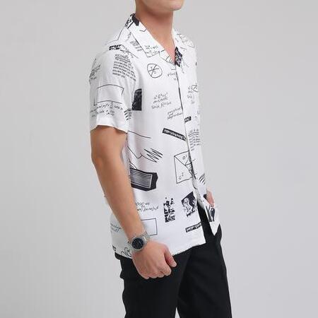  iNeat Hawaiian Shirt Motif Abstract Typography Bowling Shirt