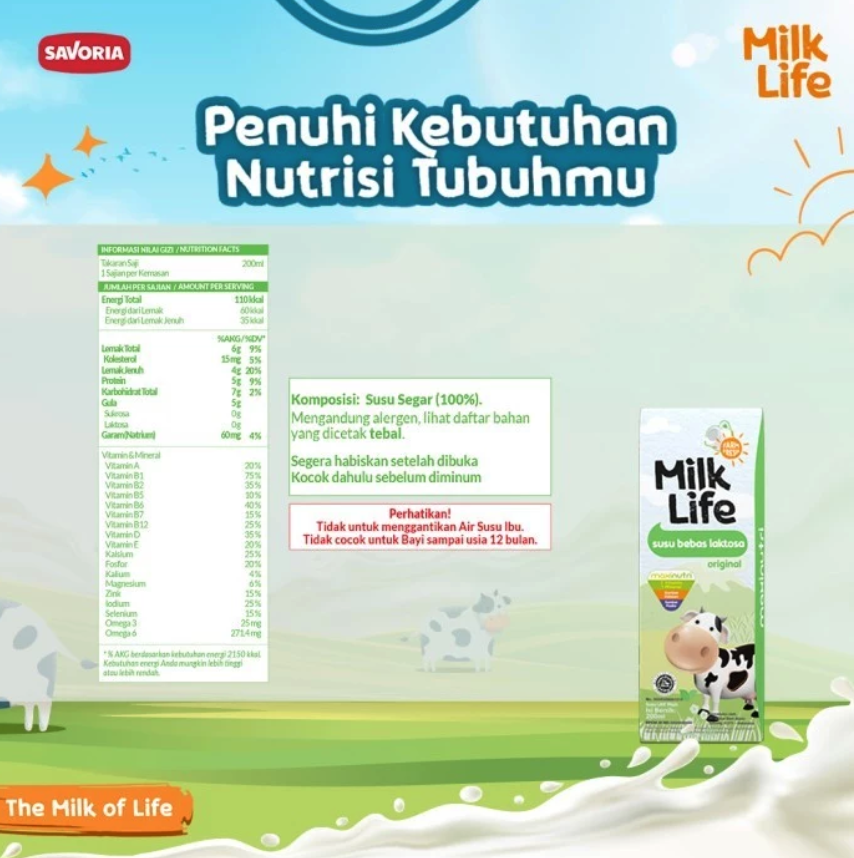 Global Dairi Alami MilkLife UHT Teens Lactose Free 200 ml