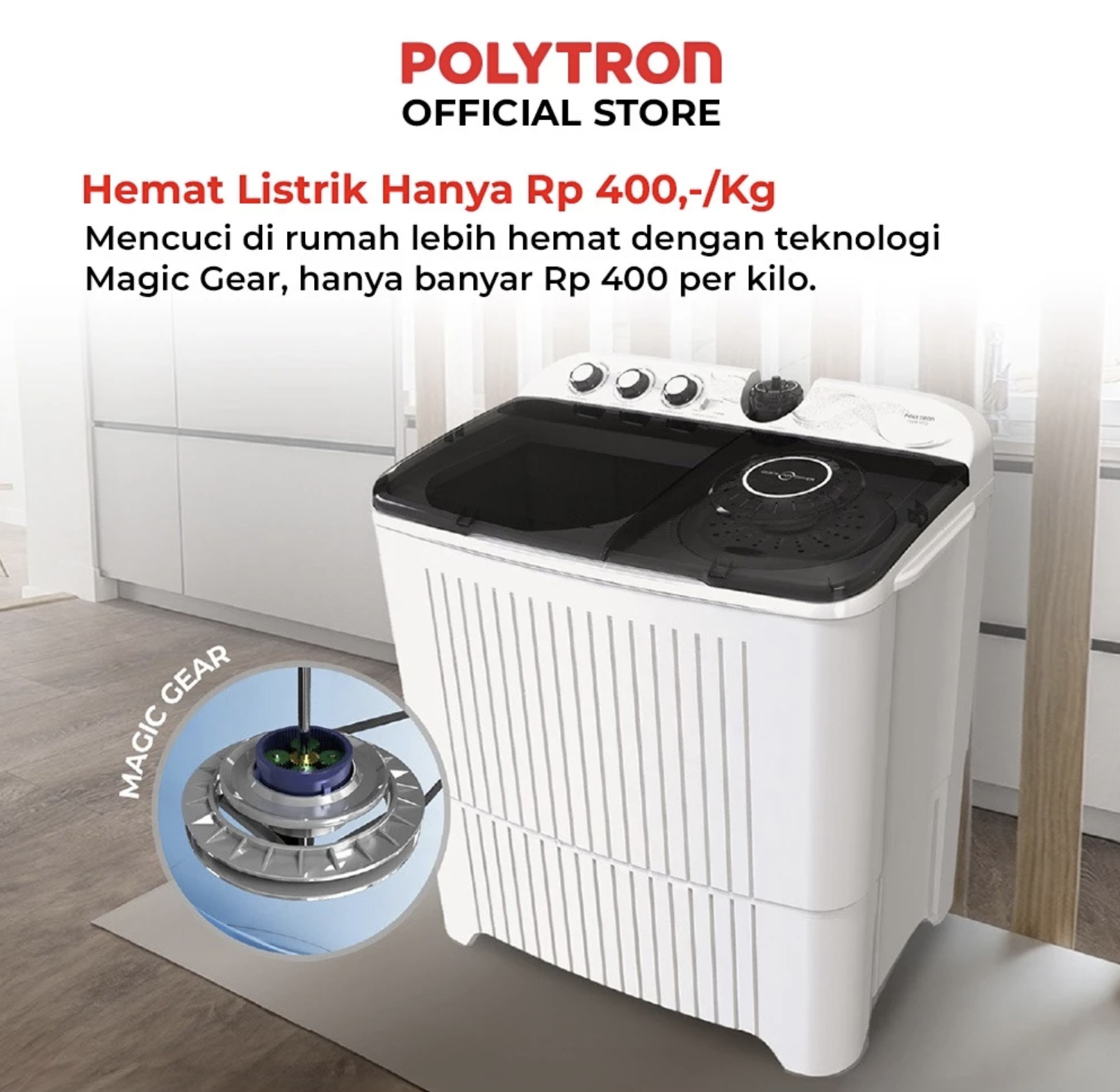 Hartono Istana Teknologi Polytron Mesin Cuci Primadona Giant 2 Tabung 14 kg PWM 1403X