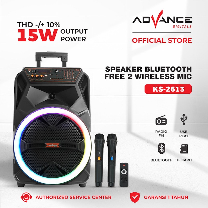 Advance Speaker Bluetooth 12 Inch Free 2 Wireless Mic 4