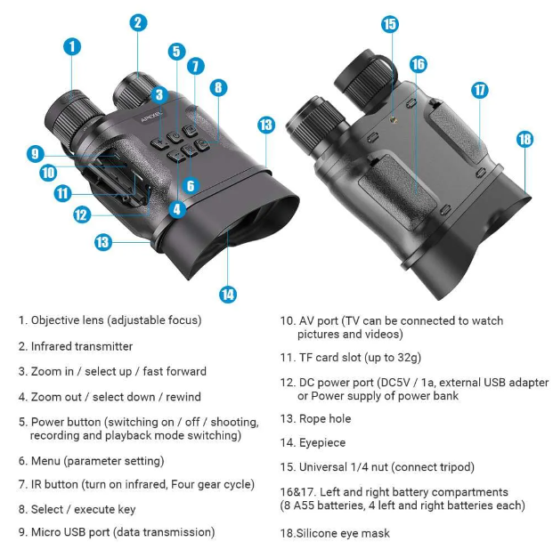Apexel  Infrared Night Vision Binoculars for Complete Darkness  NV001