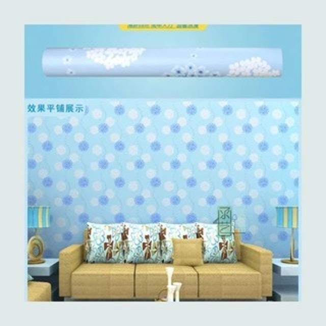 Wallpaper Dinding Motif Dandelion Biru Bahan PVC