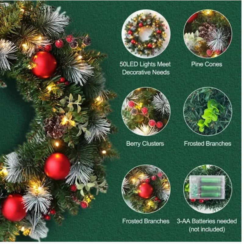 Karangan Bunga Natal dengan Lampu LED 3
