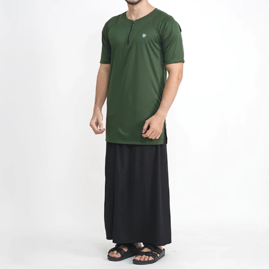 Tiento Indonesia Juara Tiento Setelan Baju Muslim Kurta Lengan Pendek Zipper Celana Sarung 2in1