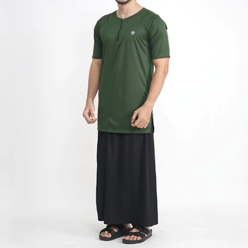 Tiento Setelan Baju Muslim Kurta Lengan Pendek Zipper Celana Sarung 2in1 3