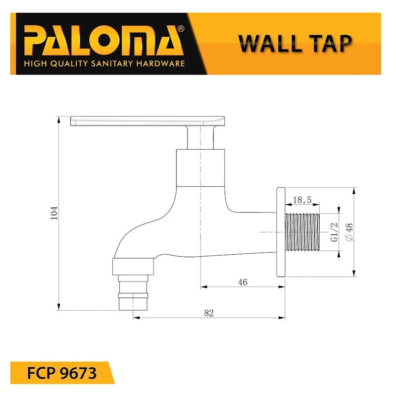 Paloma Short Wall Tap with Hose Coupling and Screw Collar 3