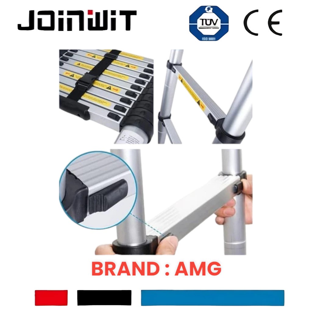  Single Telescopic Ladder 3.8M Hitam Biru