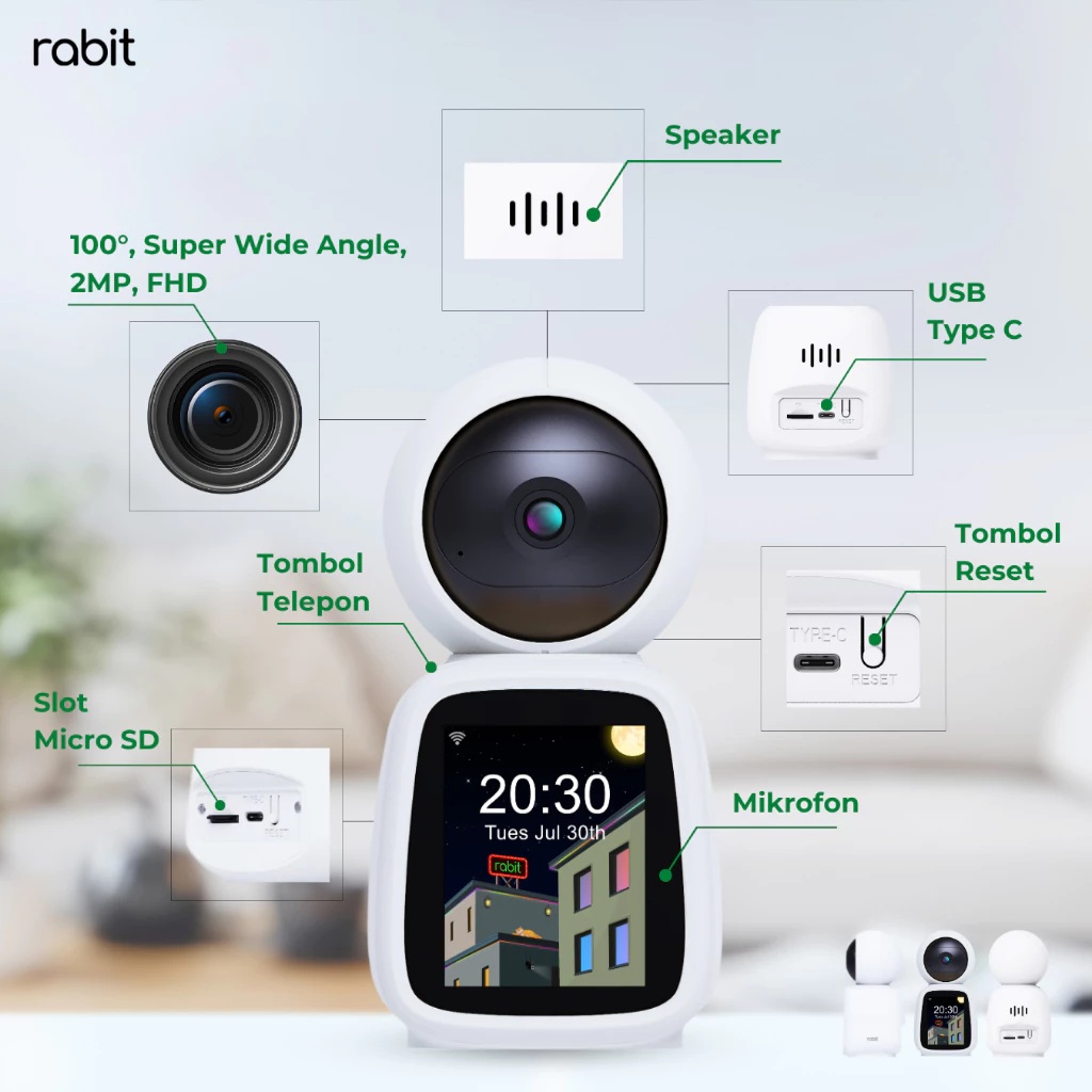 Rabit Teknologi Pintar Rabit Smart IP Camera CCTV Indoor PTZ Screen 2-Way Video Call
