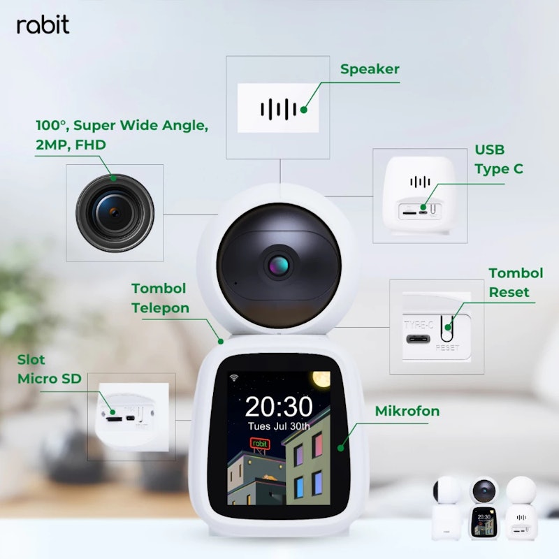 Rabit Smart IP Camera CCTV Indoor PTZ Screen 2-Way Video Call 4