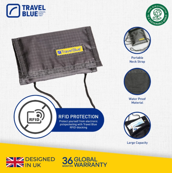  Travel Blue RFID Blocking Slimline Neck Wallet  TB125