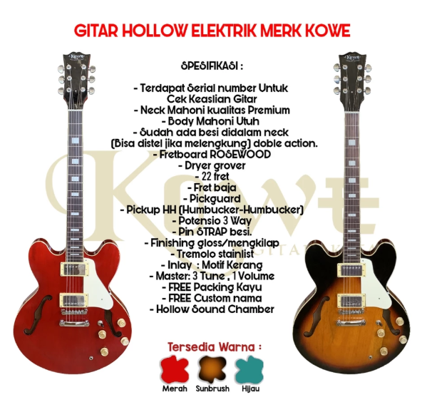 Kowe Gitar Elektrik Hollow Vintage 4