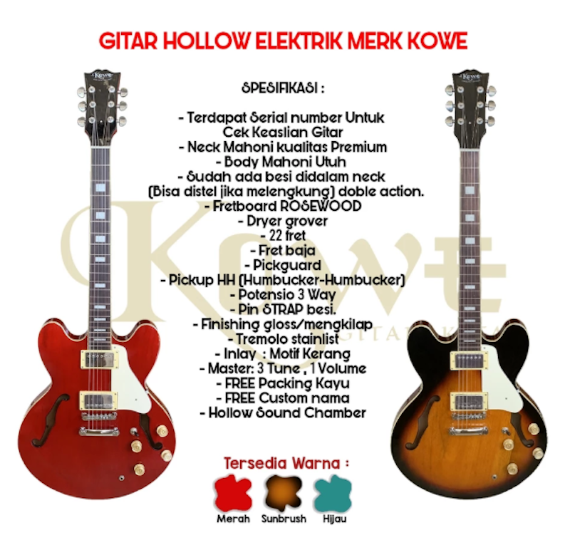 Kowe Gitar Elektrik Hollow Vintage 4