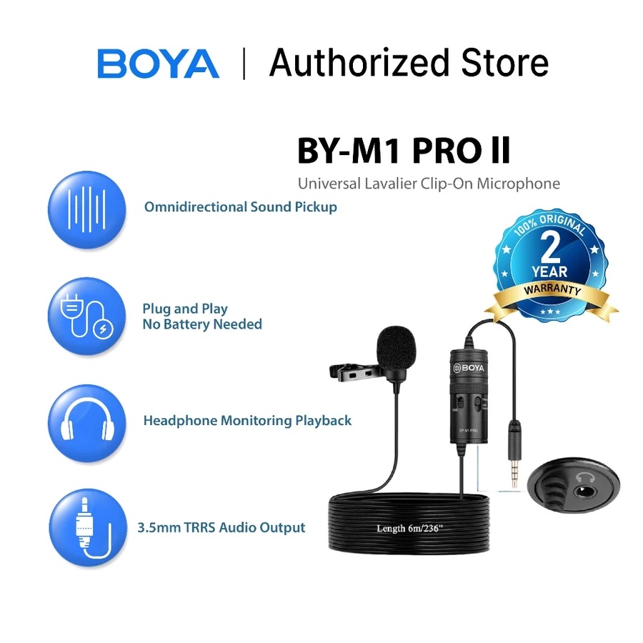 BOYA Universal Lavalier Clip-On Microphone BY-M1 Pro II 