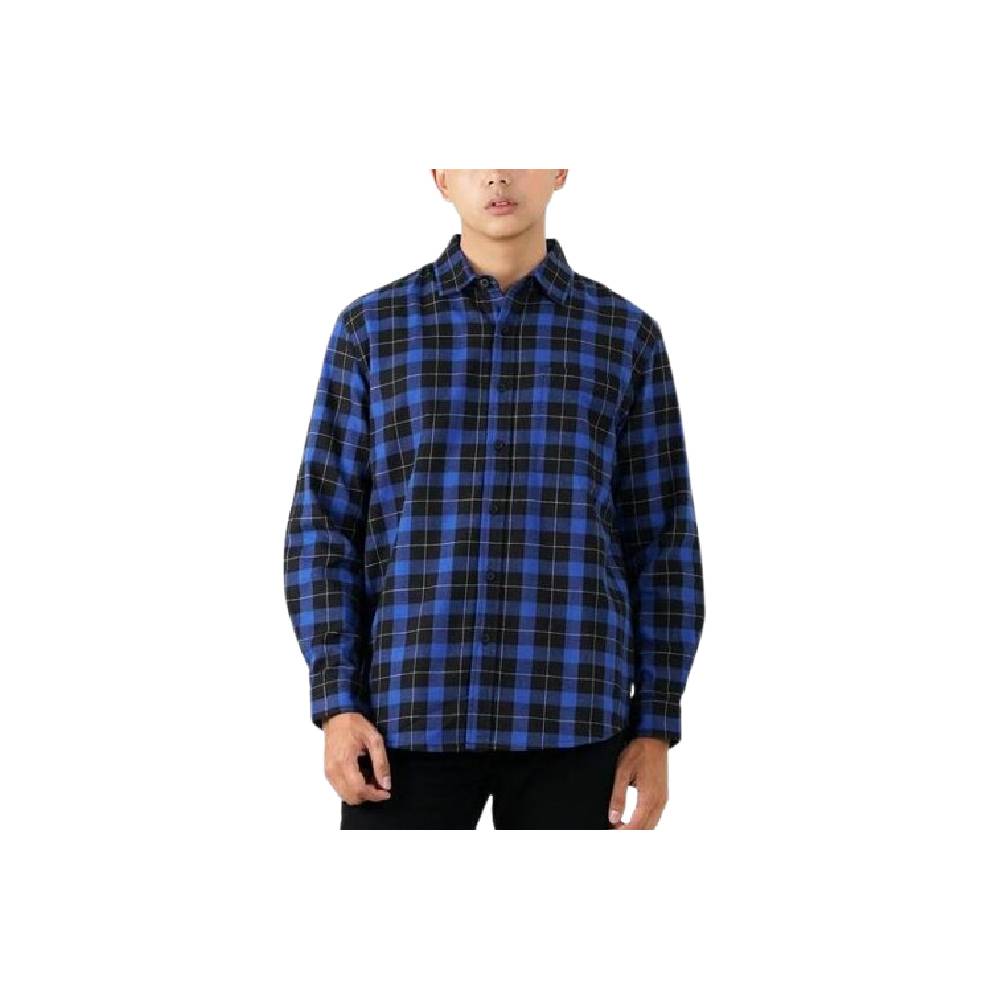 3Second Men's Flannel Plaid Shirt Long Sleeve Regular Fit Carre Blue ｜ OL-C010225
