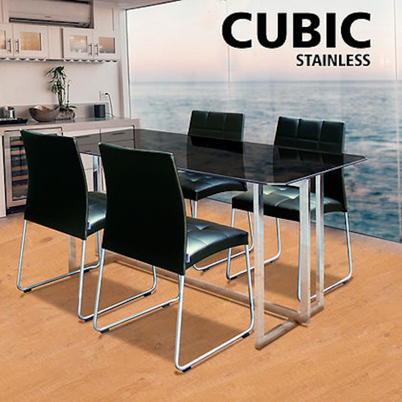 Meja Makan Kaca Cubic Stainless 2