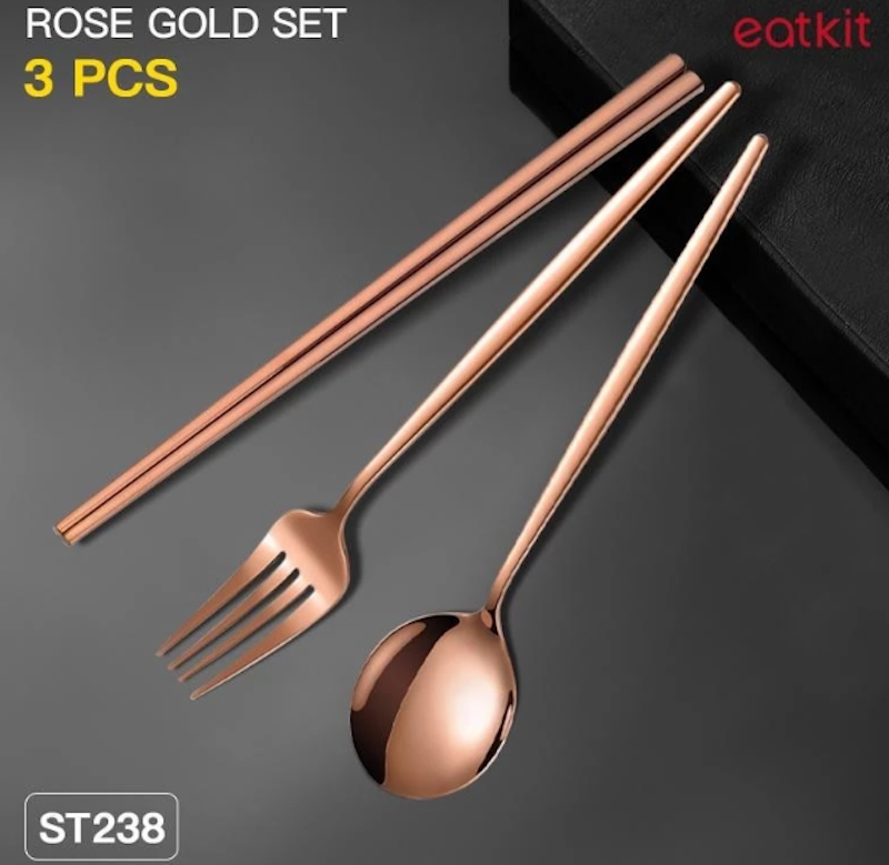 Eatkit Sendok Garpu Sumpit Stainless Rose Gold Set 2