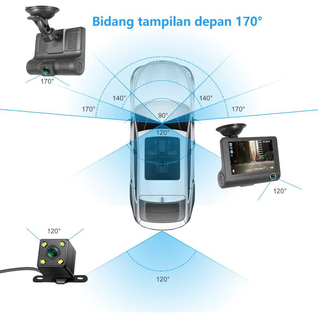 Acroder Dashcam Mobil 3 Cameras  3
