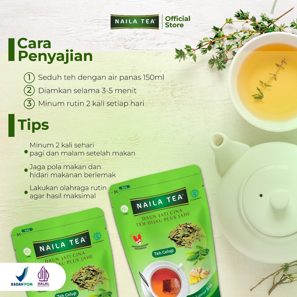 Naila Tea Daun Jati Cina Teh Hijau Plus Jahe  5