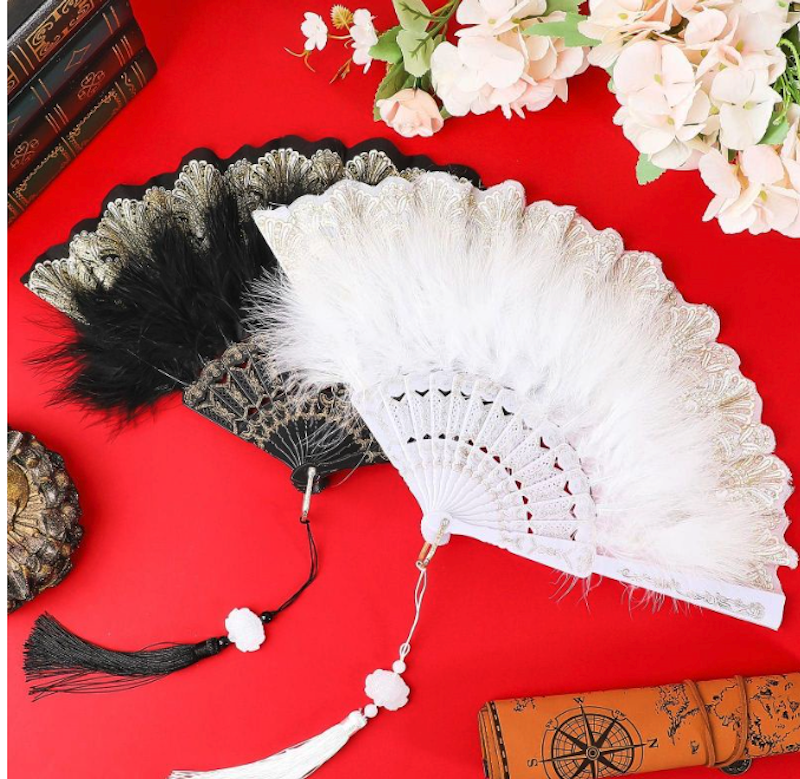 Kipas Tangan Lipat Bulu Gaya Gothic Lolita 5