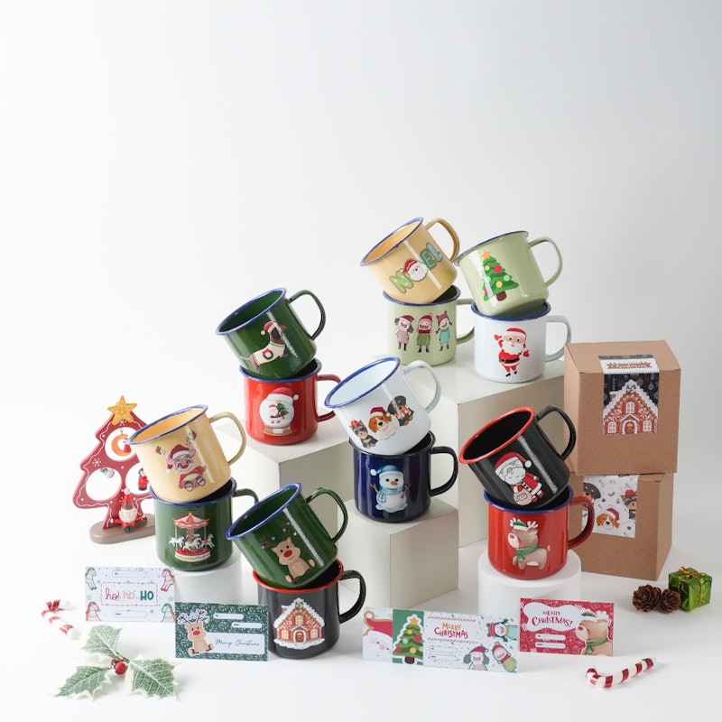 Seruni Living Hampers Mug Enamel Kaleng Motif Natal