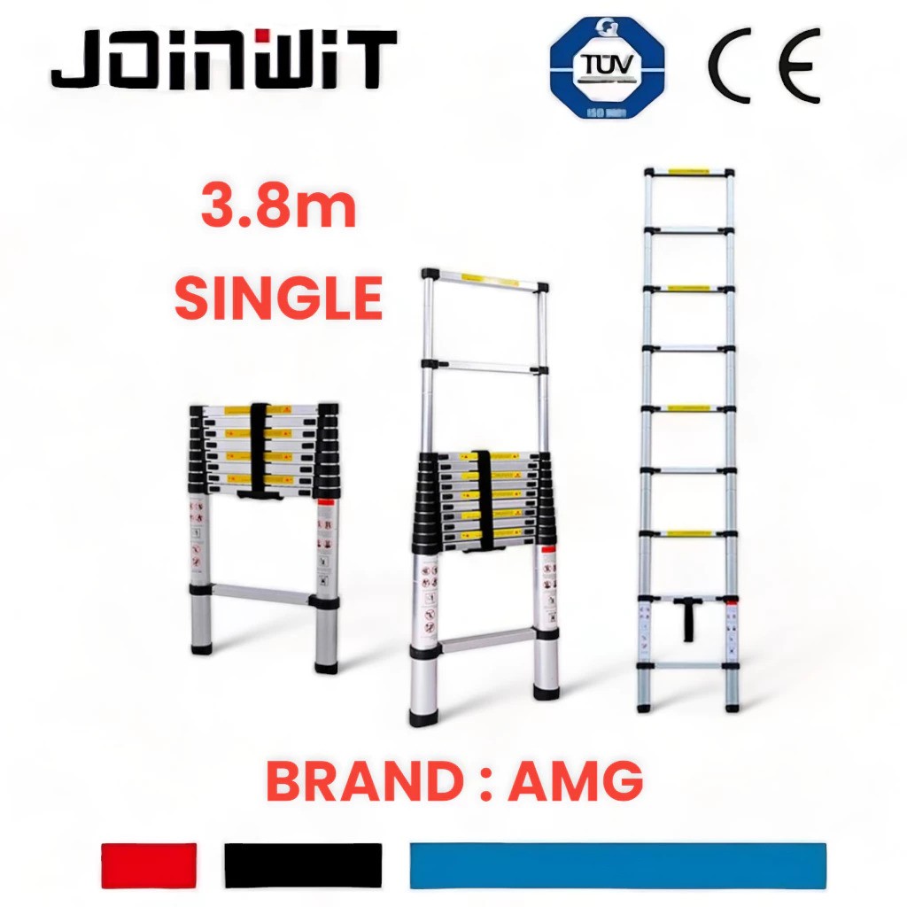  Single Telescopic Ladder 3.8M Hitam Biru