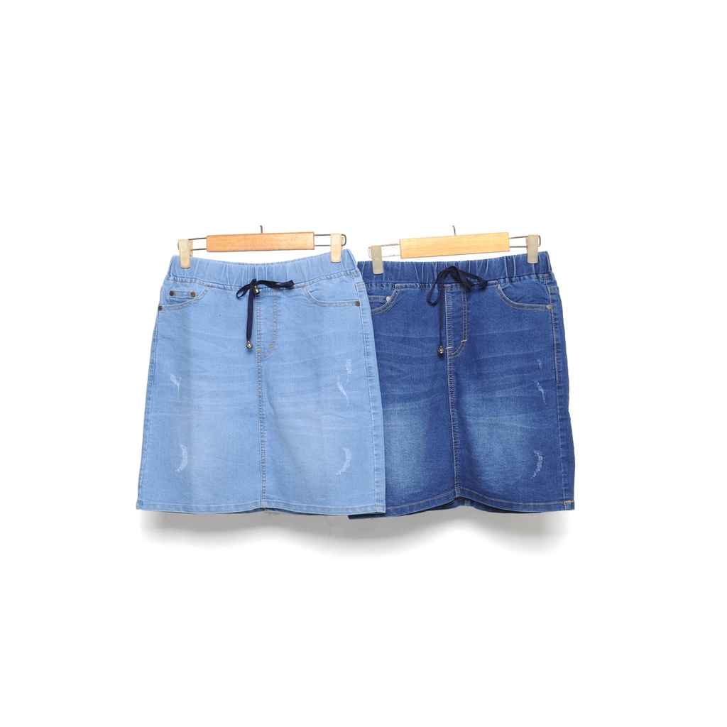 Rok Pendek Jeans Jumbo Wanita Pinggang Karet
