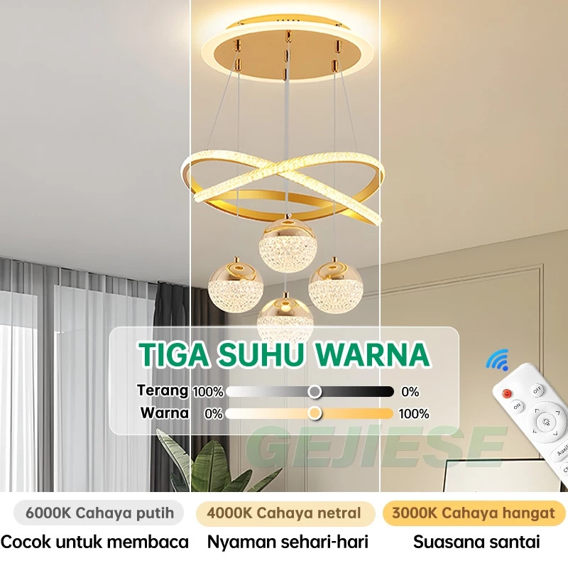  GEJIESE Lampu Gantung Aesthetic LED 3 Warna Emas