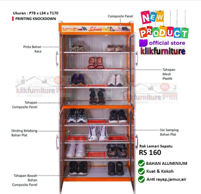  Klik Furniture Lemari Rak Sepatu Aluminium  RS 160