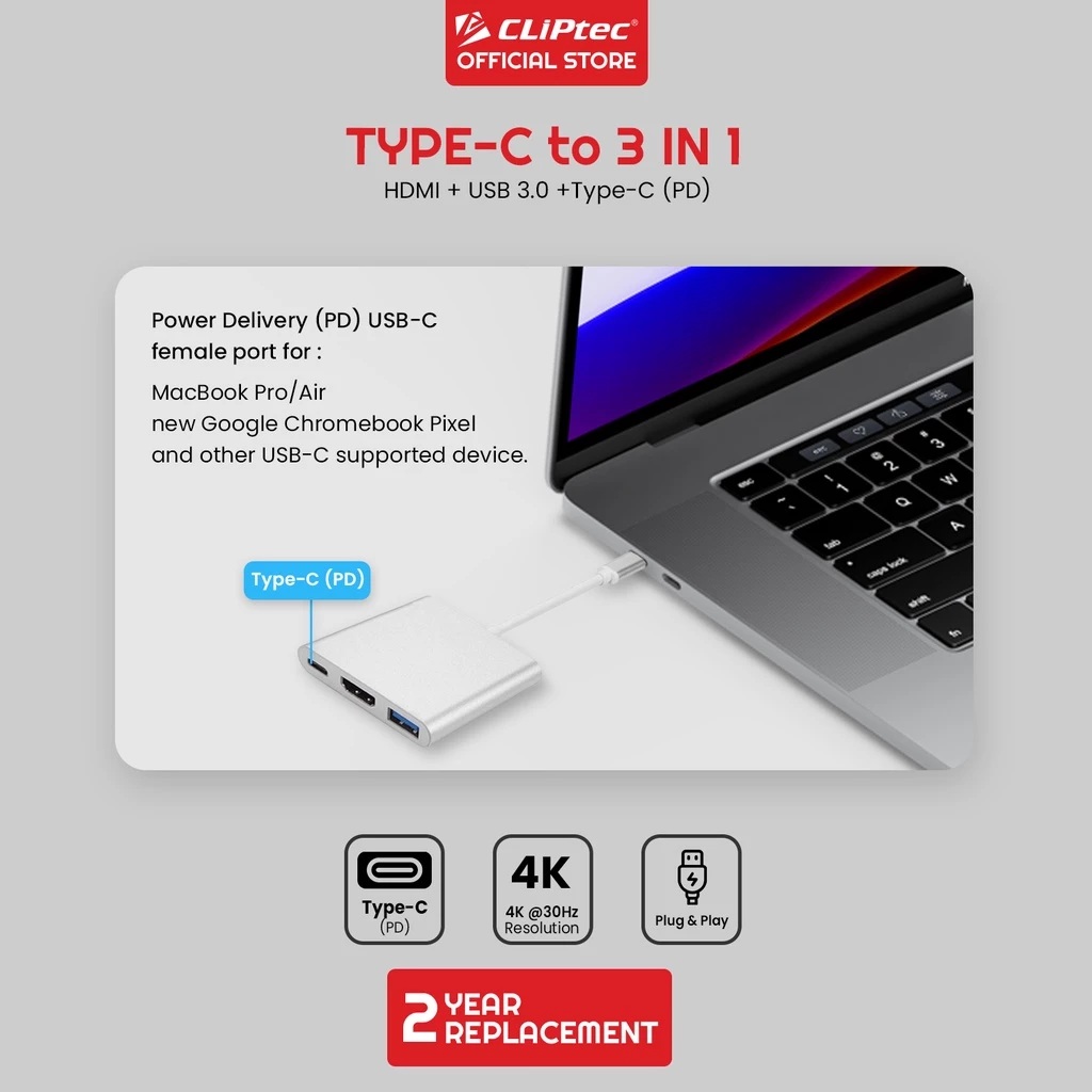 Cliptec Type-C to HDMI 3 in 1 Adapter 2