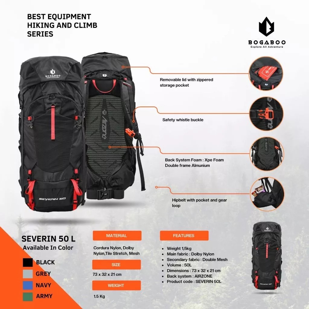 Bogaboo Indonesia Bogaboo Severin 50 Liter + Daypack 15 L