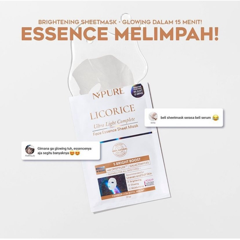 Penta Natural Kosmetindo N'PURE Licorice Ultra Light Complete Face Essence Sheet Mask