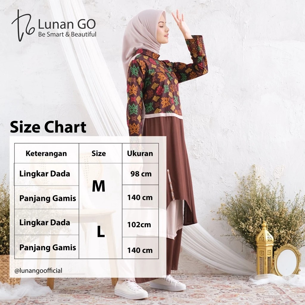 Lunan Go Internasional Lunan GO Gamis Wanita Muslimah Rayon Kombinasi Batik Premium  LG 507