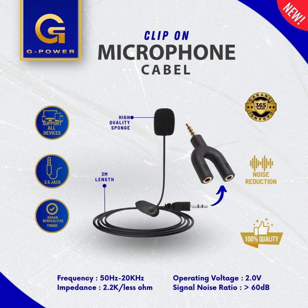 G-POWER G-POWER Lavalier Microphone Clip On Mini Kabel Jack 3.5mm