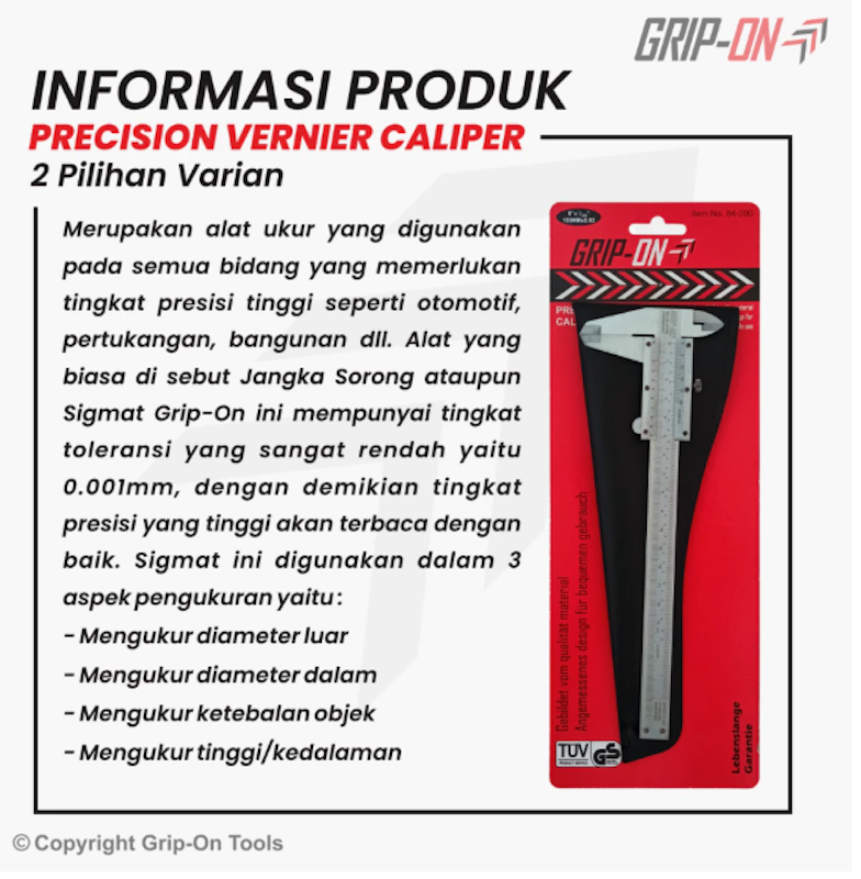 Grip-On Precision Vernier Caliper 8 Inch 3