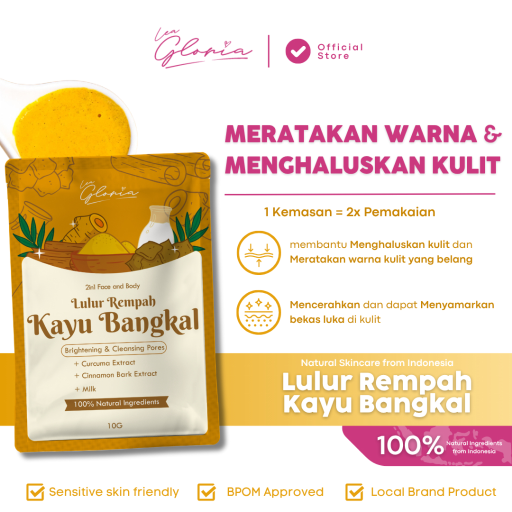 Gloria Origita Cosmetics Lea Gloria 2in1 Face and Body Lulur Rempah Kayu Bangkal