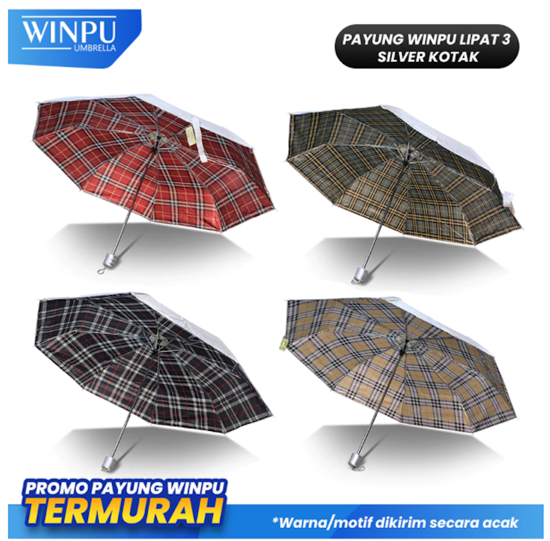 Winpu Umbrella Payung lipat 3 Silver Kotak 3
