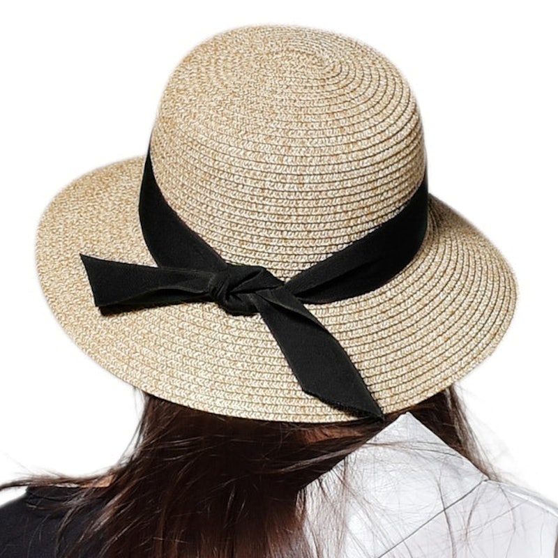 Women Summer Straw Beach Sun Hat Wide Ribbon 2