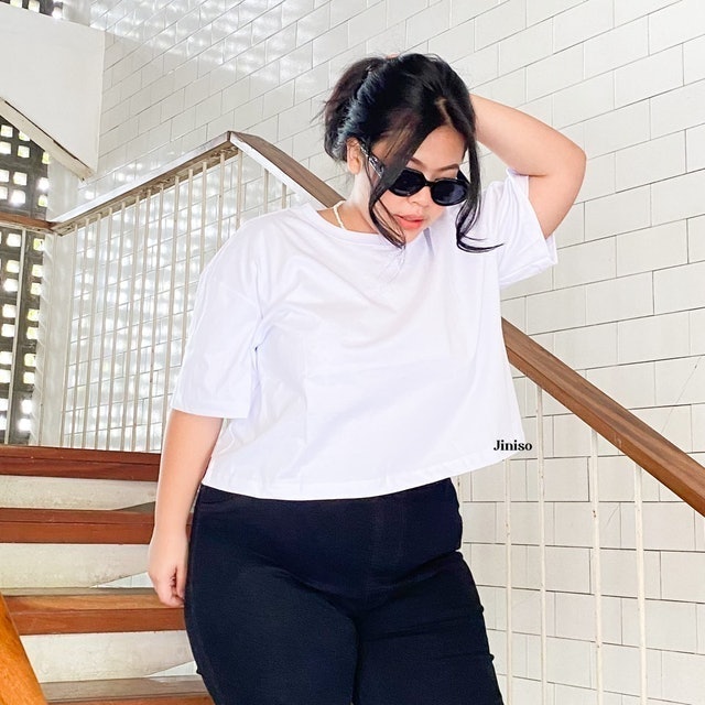 Jiniso Big Size Crop Top Oversize Tee T-Shirt
