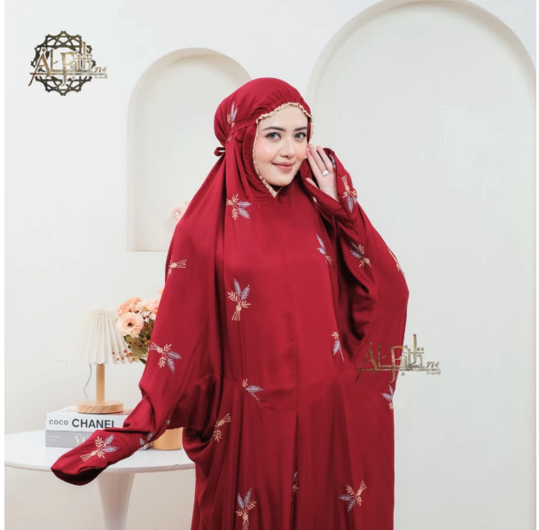  ALFATH714 Mukena Dewasa Terusan Bordir Pita Bunga