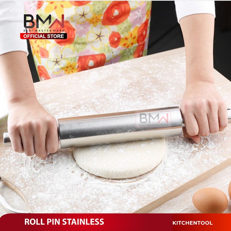BMW Kitchen Ware Rolling Pin Penggilas Adonan Kue Pemipih Stainless Steel 4