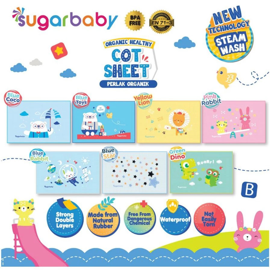 Kindalin Utama International Sugar Baby Organic Healthy Cot Sheet Blue Star