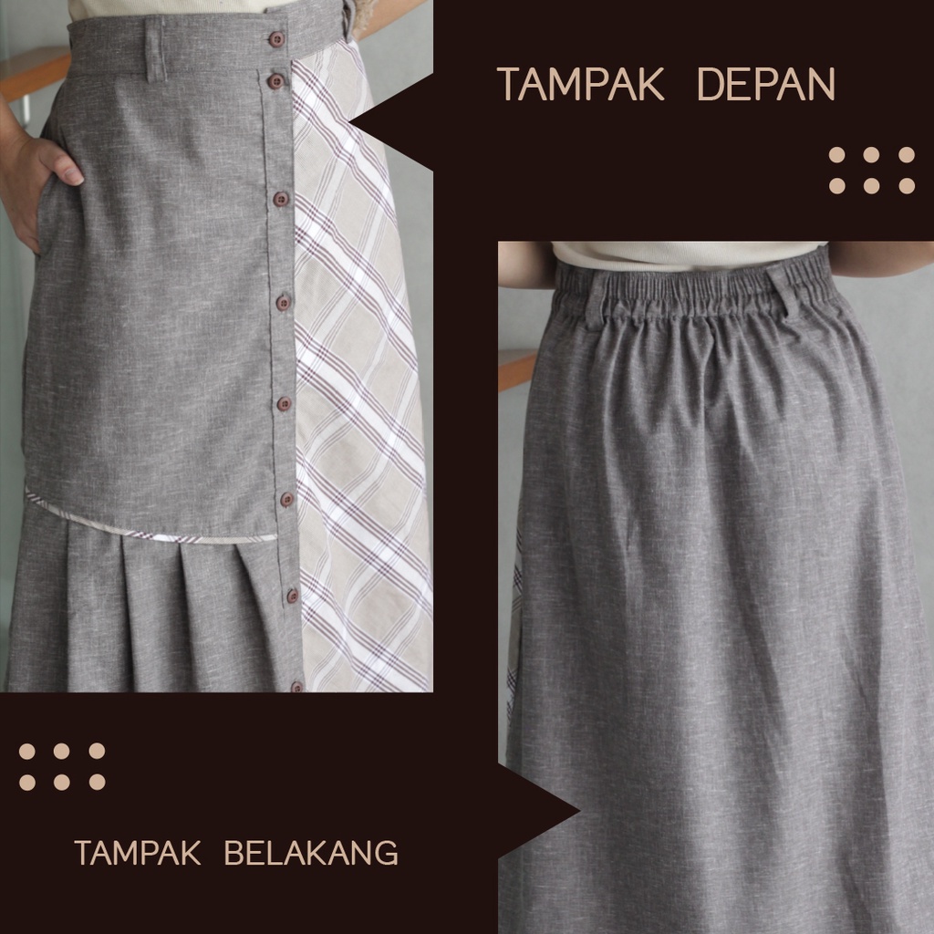 Rok Panjang Wanita Warna Abu Hijau Motif Kotak RK170