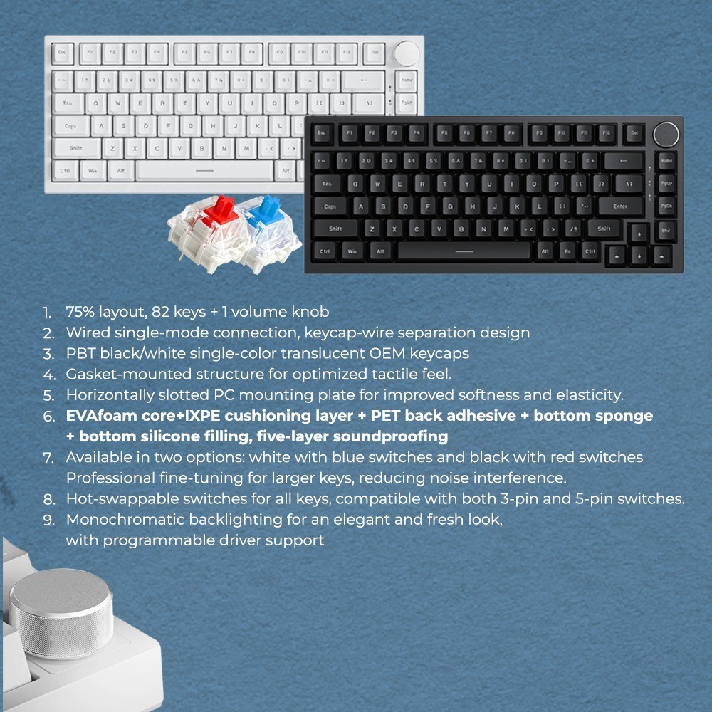 Ajazz Tongchuang Electronic Technology Ajazz Dual Tone 75% Mechanical Keyboard Wired White Backlight AK820