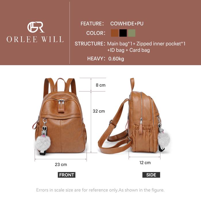 ORLEE WILL Orlee Will Tas Ransel Perjalanan Wanita Kulit Asli